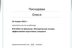 Диплом / сертификат №21 — Пискарева Олеся Александровна