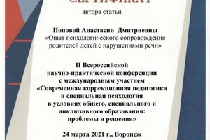 Диплом / сертификат №33 — Попова Анастасия Дмитриевна