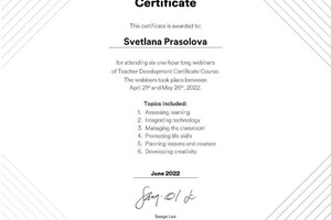 Teacher Development certificate — Прасолова Светлана Игоревна