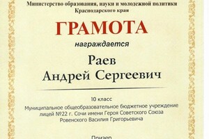 Диплом / сертификат №1 — Раев Андрей Сергеевич