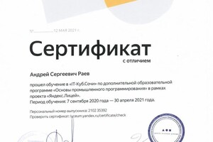 Диплом / сертификат №2 — Раев Андрей Сергеевич