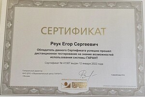 Диплом / сертификат №1 — Реук Егор Сергеевич