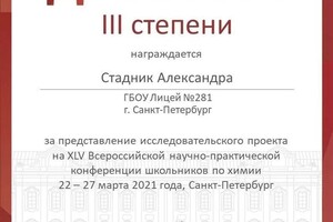 Диплом / сертификат №3 — Стадник Александра Николаевна