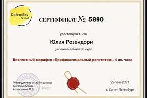 Диплом / сертификат №11 — Розендорн Юлия Леонидовна