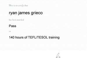 Сертификат TEFL/TESOL (2015 г.) — Grieco Ryan James