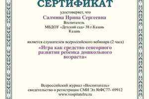 Диплом / сертификат №10 — Салмина Ирина Сергеевна