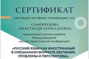 Диплом / сертификат №6 — Самородова Анастасия Геннадьевна