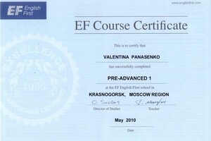 EF Course Certificate Pre-Advanced 92/100 — Савинова Валентина Витальевна