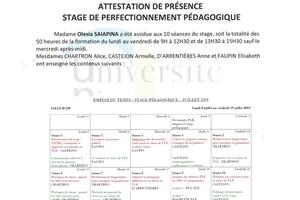 Свидетельство о прохождении курсов Stage de perfectionnement Pedagogique, France (Nice) — Саяпина Олеся Евгеньевна