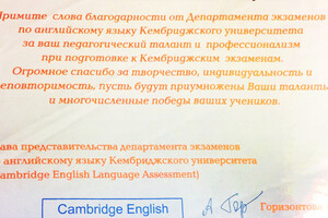 Благодарственное письмо Cambridge English Language Assessment — Селицкая Анастасия Владимировна