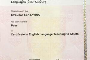 CELTA Certificate — Сенявина Эвелина Михайловна