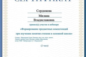 Диплом / сертификат №4 — Сердюкова Милана Владиславовна