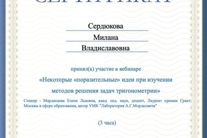 Диплом / сертификат №8 — Сердюкова Милана Владиславовна