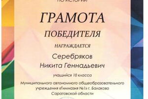 Диплом / сертификат №2 — Серебряков Никита Геннадьевич