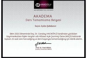 Anadolu Üniversitesi. Анатолийский Университет, г. Ескишехир, Турция. Краткосрочные курсы. Налоги на недвижимость в... — Шабданов Айдын Кажиакбарулы