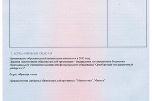 Высшее педагогическое образование по профилю Математика и физика, диплом с отличием — Шангареева Анна Александровна