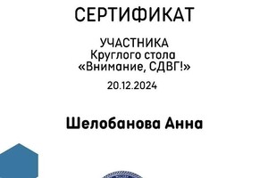 Диплом / сертификат №9 — Шелобанова Анна Донатовна