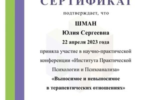 Диплом / сертификат №3 — Шман Юлия Сергеевна