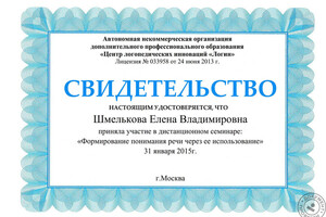 Свидетельство об участии в семинаре — Дорофеева Елена Владимировна