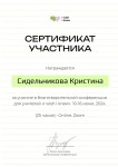 Диплом / сертификат №3 — Сидельникова Кристина Викторовна