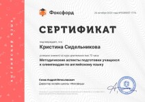 Диплом / сертификат №5 — Сидельникова Кристина Викторовна