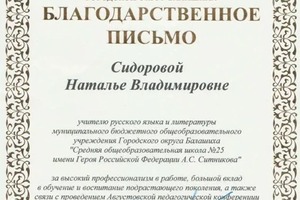 Диплом / сертификат №2 — Сидорова Наталья Владимировна