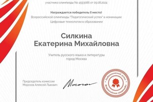 Диплом / сертификат №8 — Силкина Екатерина Михайловна