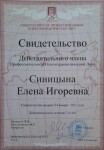 Диплом / сертификат №9 — Синицына Елена Игоревна