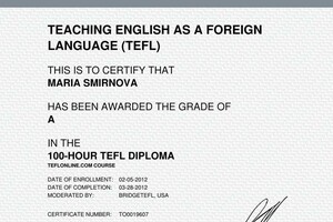 Международный сертификат TEFL — Смирнова Мария Сергеевна