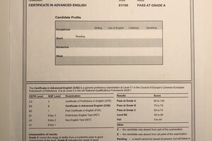 Cambridge ESOL Examinations, Certificate in Advanced English, Grade A (Statement of Results) — Смородинников Владимир Александрович