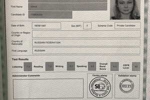 Сертификат IELTS — Соловьева Анна Алексеевна