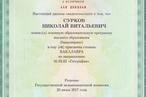 Диплом бакалавра с отличием, МГУ им. М.В. Ломоносова (2017 г.) — Сурков Николай Витальевич