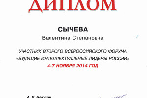 Диплом участника всероссийского форума — Сычева Валентина Степановна