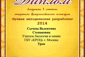 Диплом призёра всероссийского конкурса — Сычева Валентина Степановна