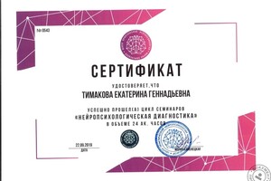 2019 Нейропсихологическая диагностика, Каменецкая М.И. (сертификат, 24ч.) — Тимакова Екатерина Геннадьевна