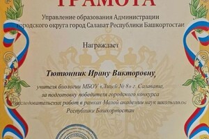 Диплом / сертификат №100 — Тютюнник Ирина Викторовна