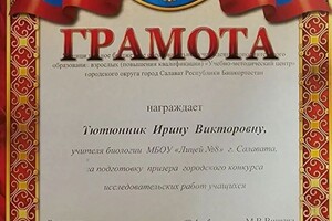 Диплом / сертификат №102 — Тютюнник Ирина Викторовна