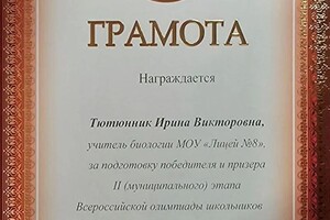 Диплом / сертификат №107 — Тютюнник Ирина Викторовна