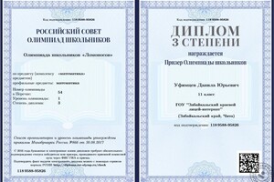 Диплом призёра III степени олимпиады \