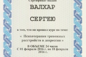 Диплом / сертификат №25 — Валхар Сергей Михайлович