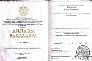 Диплом о высшем образовании (2014 г.) — Васильева Юлия Вадимовна