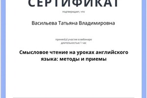 Диплом / сертификат №16 — Васильева Татьяна Владимировна