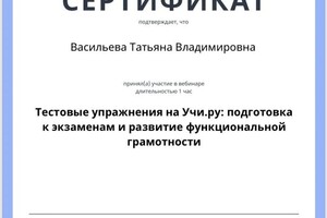 Диплом / сертификат №3 — Васильева Татьяна Владимировна