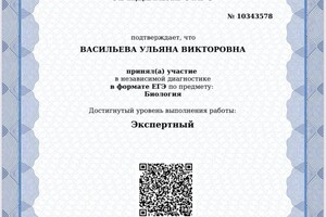Диплом / сертификат №1 — Васильева Ульяна Викторовна