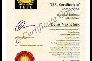 TEFL certificate of competition; Международный сертификат для преподавателей английского языка — Ващук Денис Сергеевич