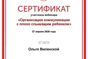 Диплом / сертификат №848 — Виленская Ольга Валерьевна