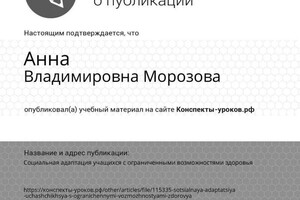 Диплом / сертификат №26 — Владимирова Анна Владимировна