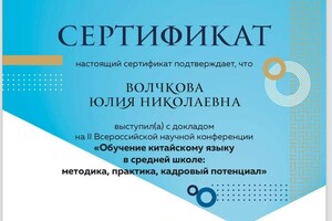 Диплом / сертификат №7 — Волчкова Юлия Николаевна