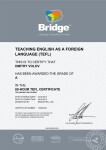 Сертификат преподавателя английского языка TEFL (Teaching English as a Foreign Language) c наивысшей оценкой 