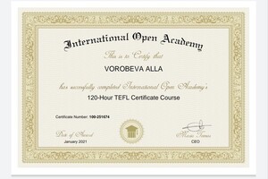 120-hour TEFL International Certificate Course (January 2021) — Воробьева Алла Анатольевна